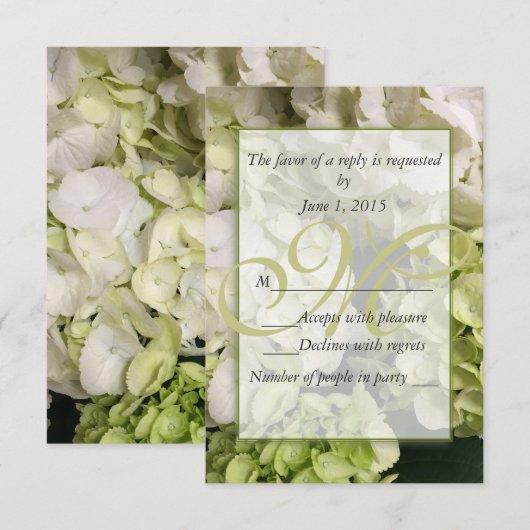 Hydrangea White Green Wedding Suite RSVP Kaartje (Voorkant / Achterkant)