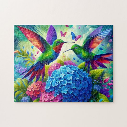 Hydrangea With Hummingbird Pair Legpuzzel (Horizontaal)