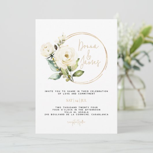 Hydrangea, Witte Bloemen & Groen, Goud, Lijst Kaart (Staand voorkant)