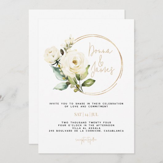 Hydrangea, Witte Bloemen & Groen, Goud, Lijst Kaart (Voorkant / Achterkant)