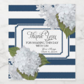 Hydrangea Witte Bloemen Moderne Elegante Navy Stri Wijn Etiket (Enkel label)