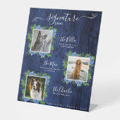 Hydrangea Wood Wedding 3 Foto Pet Signature Drink Reclamebord Met Voetstuk (Voorkant)