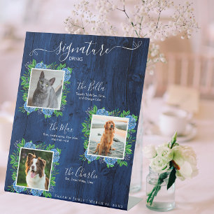 Hydrangea Wood Wedding 3 Foto Pet Signature Drink Reclamebord Met Voetstuk