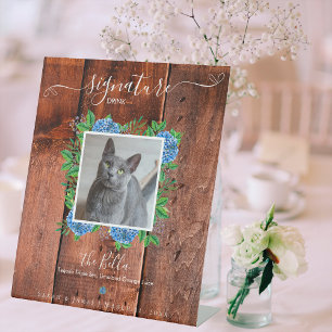 Hydrangea Wood Wedding Foto Pet Signature Drink Reclamebord Met Voetstuk
