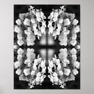 Hydrangea Zwart En Wit Spiegel Bloemstuk Poster