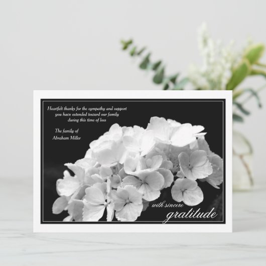 Hydrangea, zwart en wit sympathie Dank u Bedankkaart (Staand voorkant)