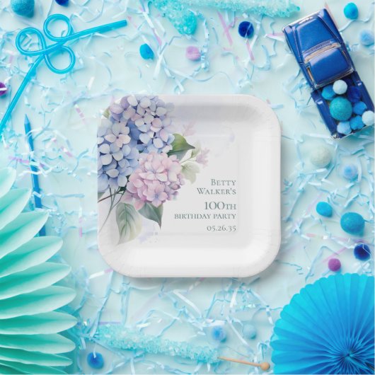 Hydrangeas 100ste verjaardagsfeest papieren bordje (Feest)