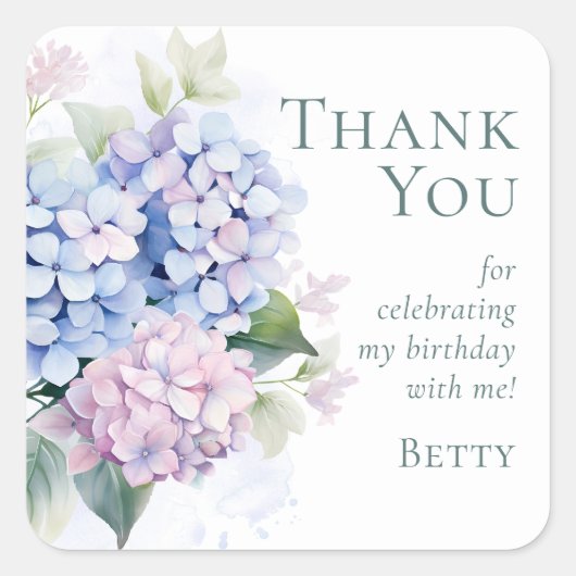 Hydrangeas 100th Birthday Party Vierkante Sticker (Voorkant)