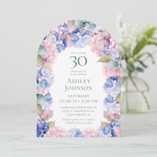 Hydrangeas 30ste Verjaardagsfeest Kaart (Staand voorkant)