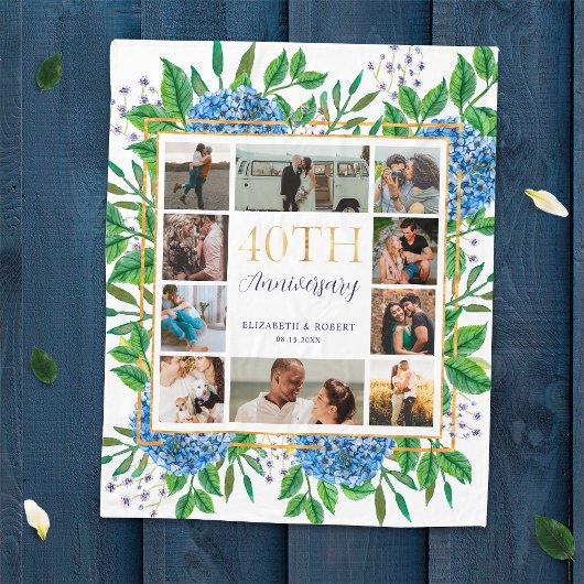 Hydrangea's 40e verjaardag aangepaste foto-collage fleece deken