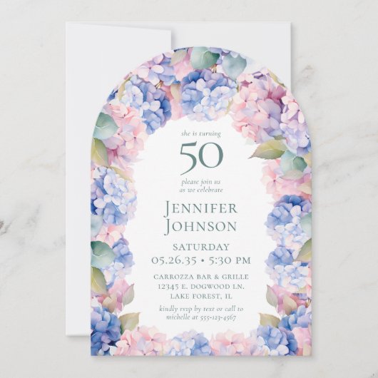 Hydrangea's 50ste verjaardagsfeestje kaart (Voorkant)