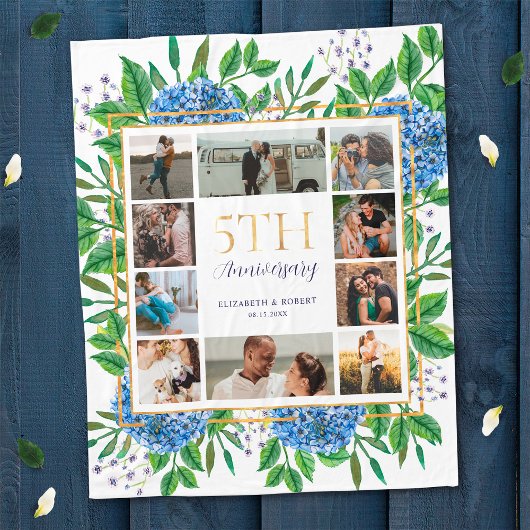 Hydrangea's 5e jubileum aangepaste foto-collage fleece deken