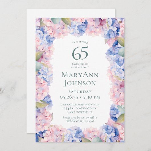 Hydrangeas 65e verjaardag kaart (Voorkant / Achterkant)