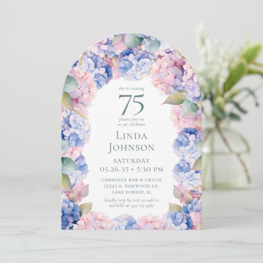 Hydrangeas 75e verjaardag kaart (Staand voorkant)