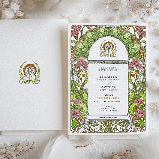 Hydrangeas Art Nouveau bruiloft Kaart