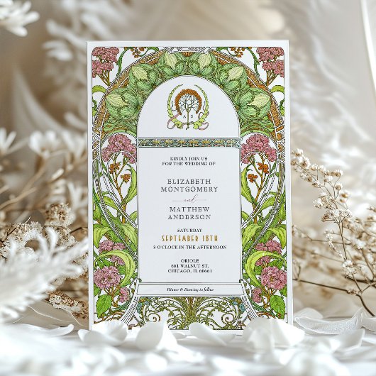 Hydrangeas Art Nouveau bruiloft Kaart