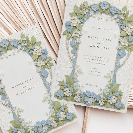 Hydrangeas Art Nouveau bruiloft Kaart