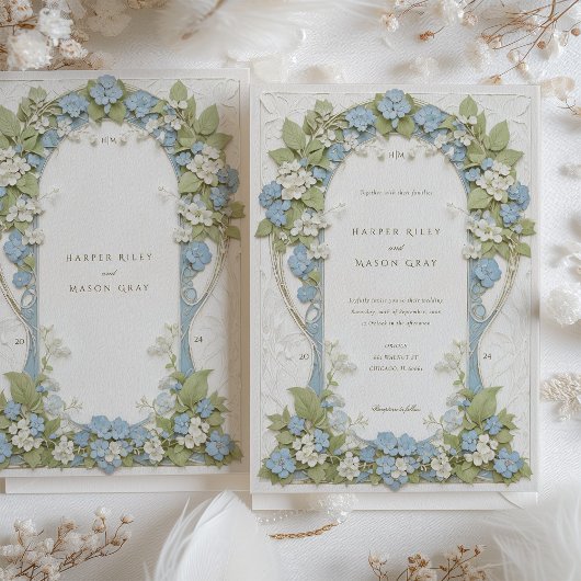 Hydrangeas Art Nouveau bruiloft Kaart