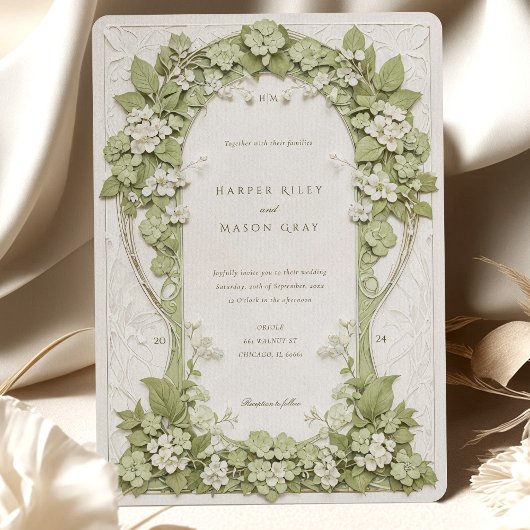 Hydrangeas Art Nouveau bruiloft Kaart