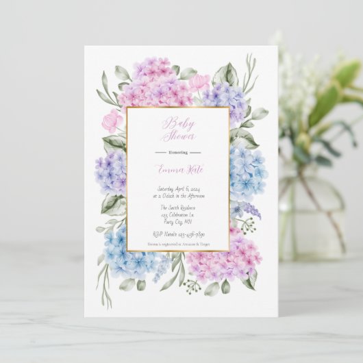 Hydrangeas Baby shower Invitation Kaart (Staand voorkant)