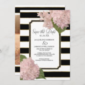 Hydrangea's Bewaar de datum Foto brede streep Goud Kaart (Voorkant / Achterkant)