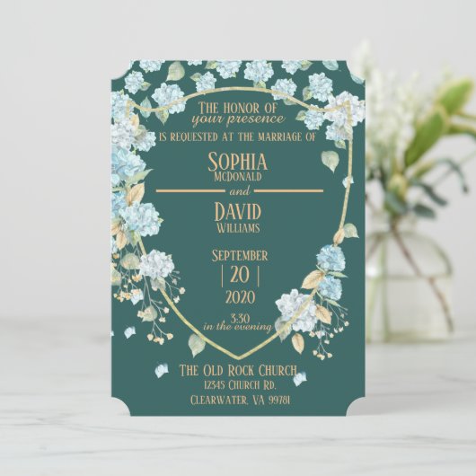 Hydrangeas bij Moonlight Wedding Invitations Kaart (Staand voorkant)