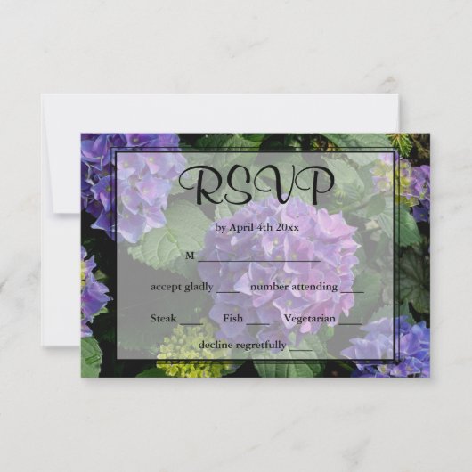 Hydrangeas blauw paarse bloementuin RSVP Kaartje (Voorkant)