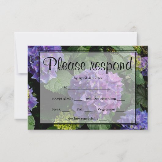 Hydrangeas blauw paarse bloementuin RSVP Kaartje (Voorkant)