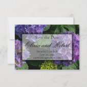 Hydrangeas blauw paarse bloementuin save the date (Voorkant)