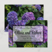 Hydrangeas blauw paarse bloementuin save the date (Voorkant / Achterkant)