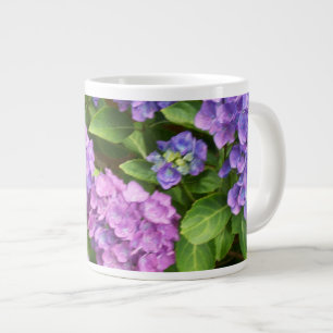 Hydrangeas, Blauw, Roze, Mauve, Groene Bladeren Grote Koffiekop
