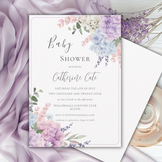 Hydrangea's Bloemschildering Baby Shower Kaart