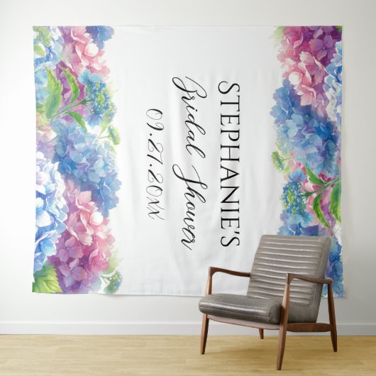 Hydrangeas Blue Floral Vrijgezellenfeest Fotocabin Wandkleed (In Situ (horizontaal))