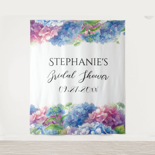 Hydrangeas Blue Floral Vrijgezellenfeest Fotocabin Wandkleed (Voorkant)