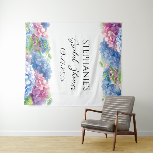 Hydrangeas Blue Floral Vrijgezellenfeest Fotocabin Wandkleed (In Situ (horizontaal))