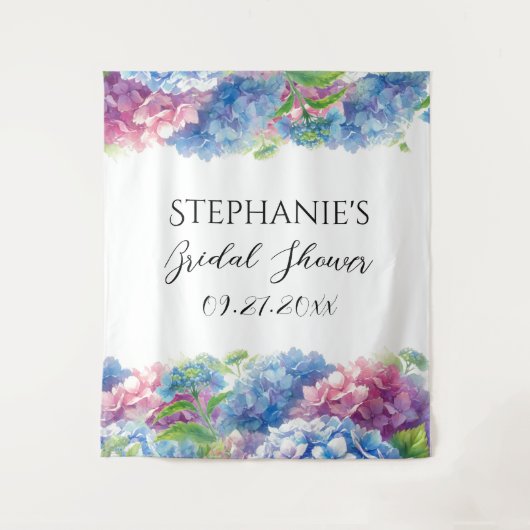 Hydrangeas Blue Floral Vrijgezellenfeest Fotocabin Wandkleed (Voorkant)