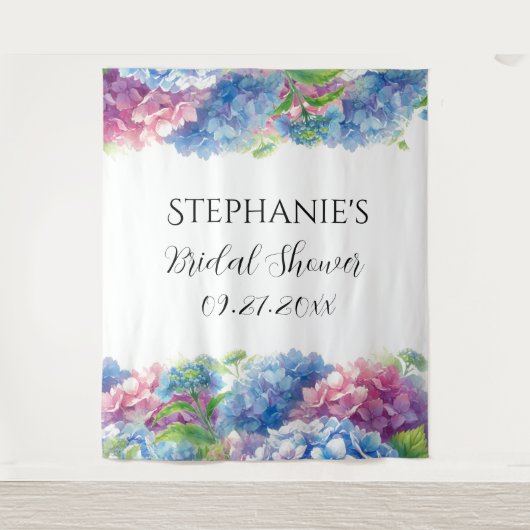 Hydrangeas Blue Floral Vrijgezellenfeest Fotocabin Wandkleed (Voorkant)