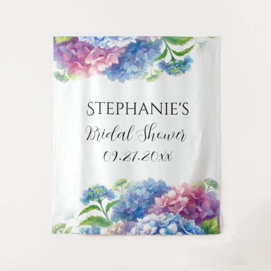 Hydrangeas Blue Floral Vrijgezellenfeest Fotocabin Wandkleed (Voorkant)