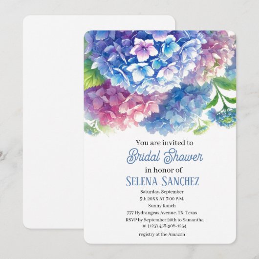 Hydrangeas Blue Floral Waterverf Vrijgezellenfeest Kaart (Voorkant / Achterkant)