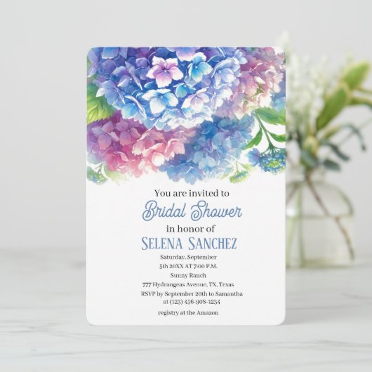 Hydrangeas Blue Floral Waterverf Vrijgezellenfeest Kaart (Staand voorkant)
