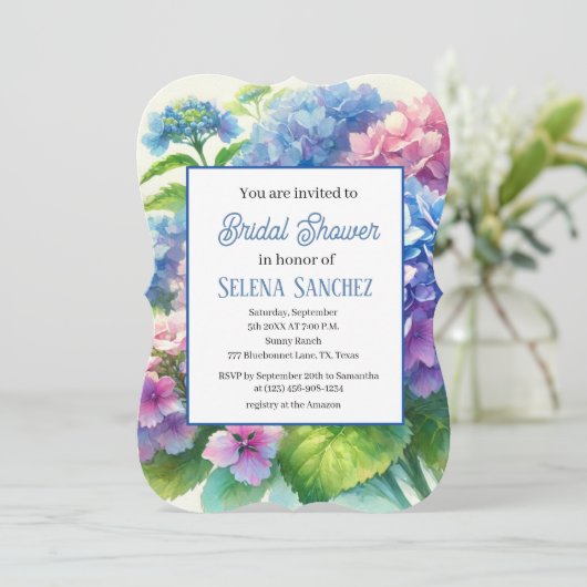 Hydrangeas Blue Floral Waterverf Vrijgezellenfeest Kaart (Staand voorkant)