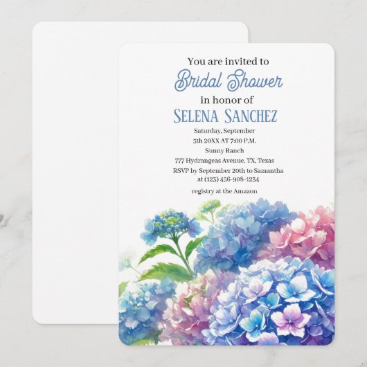 Hydrangeas Blue Floral Waterverf Vrijgezellenfeest Kaart (Voorkant / Achterkant)