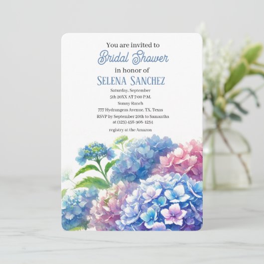 Hydrangeas Blue Floral Waterverf Vrijgezellenfeest Kaart (Staand voorkant)