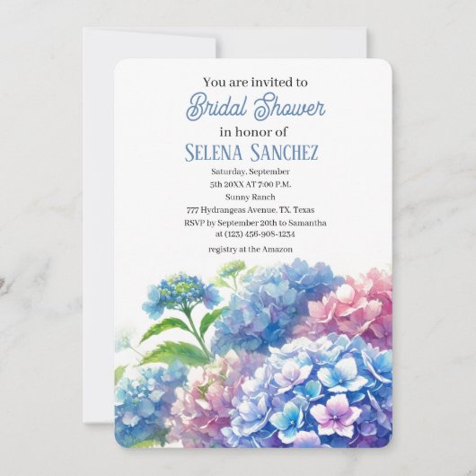 Hydrangeas Blue Floral Waterverf Vrijgezellenfeest Kaart (Voorkant)