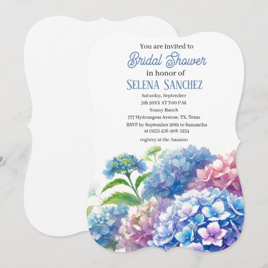 Hydrangeas Blue Floral Waterverf Vrijgezellenfeest Kaart (Voorkant / Achterkant)