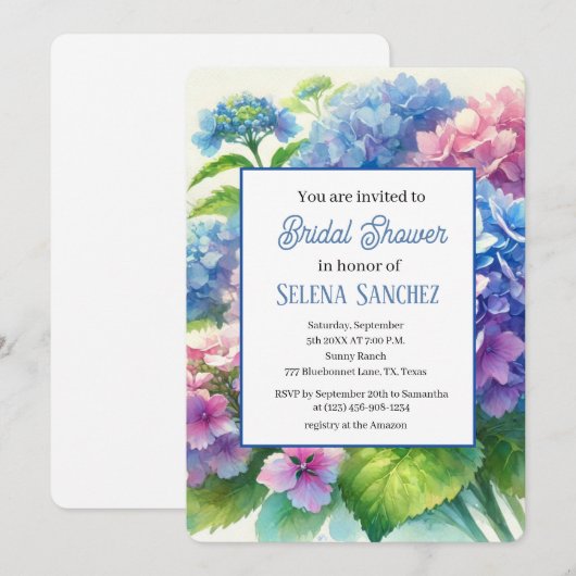 Hydrangeas Blue Floral Waterverf Vrijgezellenfeest Kaart (Voorkant / Achterkant)