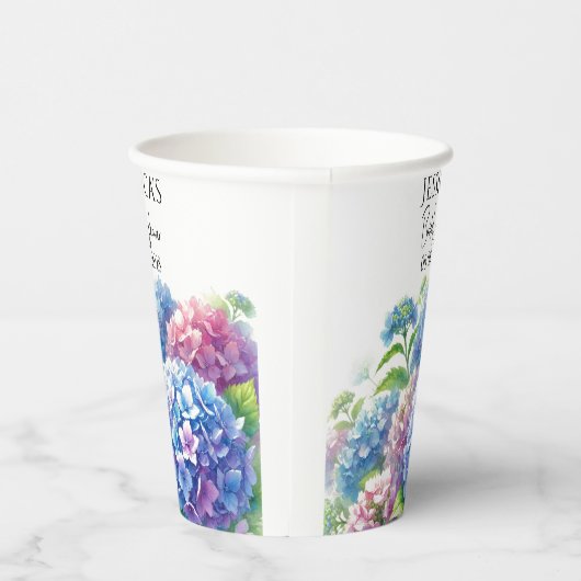 Hydrangeas Blue Flowers Vrijgezellenfeest Party Papieren Bekers (Rechts)