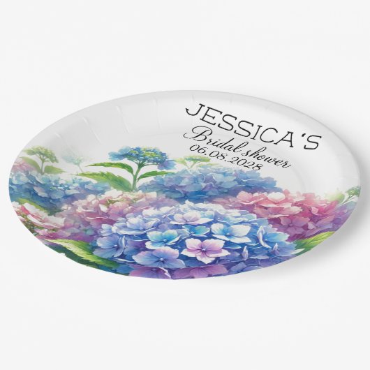 Hydrangeas Blue Flowers Vrijgezellenfeest Party Papieren Bordje (Gekanteld)