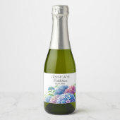 Hydrangeas Blue Flowers Vrijgezellenfeest Party Sparkling Wijnetiket (Voorkant)