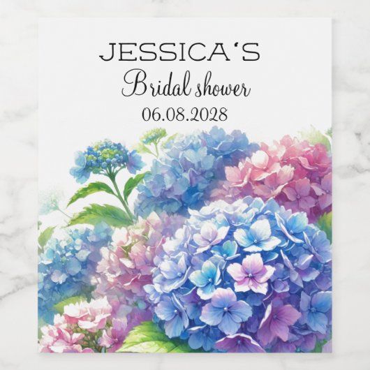 Hydrangeas Blue Flowers Vrijgezellenfeest Party Wijn Etiket (Enkel label)